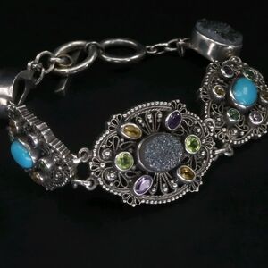Nicky Butler RAJ COLLECTION Sterling Silver 925 Druzy Turquoise Bracelet NB 🩵💜